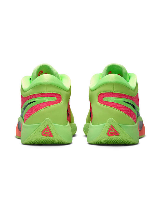 Giannis Freak 6 Niedrig Basketballschuhe Lime Blast / Metallic Silver / Hyper Pink