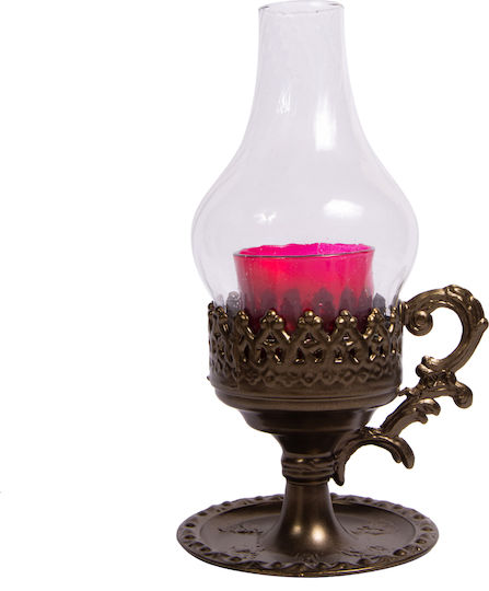 Glass Vigil Oil Lamp with Metal Base Large 1 Piece Silver