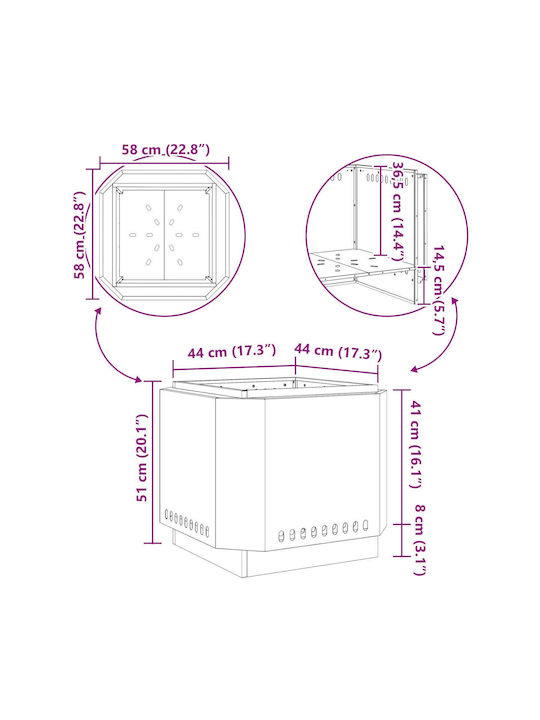 vidaXL Τζάκι Εξωτερικού Χώρου Μεταλλικό Γκρι 58x58x51cm