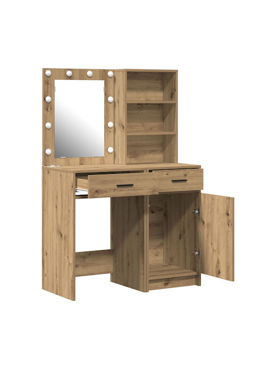 Bodenstehende Schminktisch aus Massivholz Braun mit Spiegel 50x41x135cm
