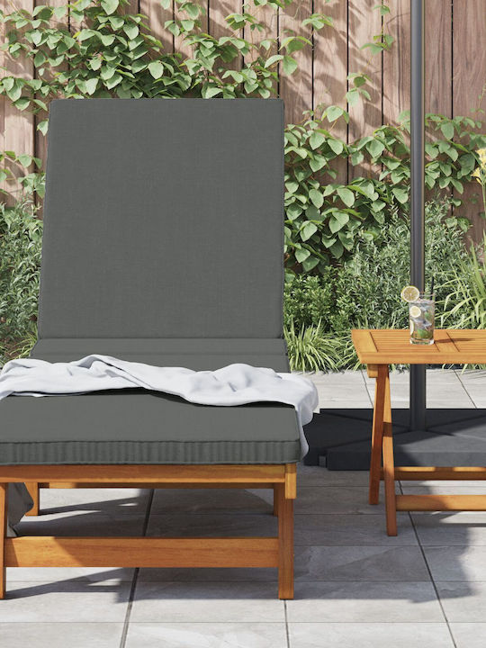 Deckchair Wooden with Cushion & Wheels Gray 200x65x84cm.