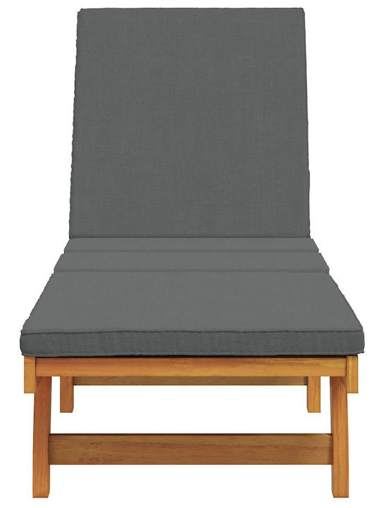Deckchair Wooden with Cushion & Wheels Gray 200x65x84cm.
