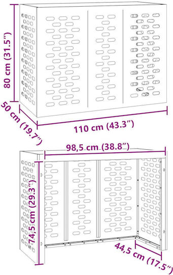Κάλυμμα Κλιματιστικού Vidaxl Μαύρο 110x50x80 Εκ Ατσάλι