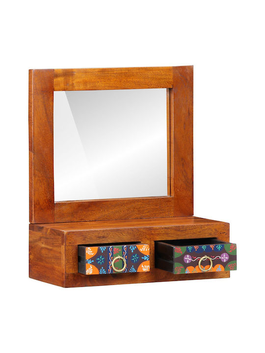 Wall-Mounted Makeup Dressing Table Made of Solid Brown Wood with Mirror 40x20x50cm