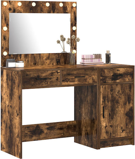 Floor-standing Bedroom Makeup Table Wooden Dark Oak with Mirror 78.5x41x135cm