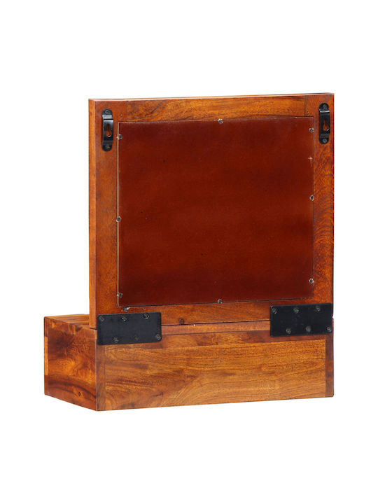 Wall-Mounted Makeup Dressing Table Made of Solid Brown Wood with Mirror 40x20x50cm