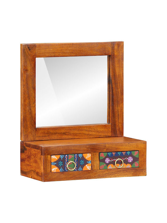 Wall-Mounted Makeup Dressing Table Made of Solid Brown Wood with Mirror 40x20x50cm