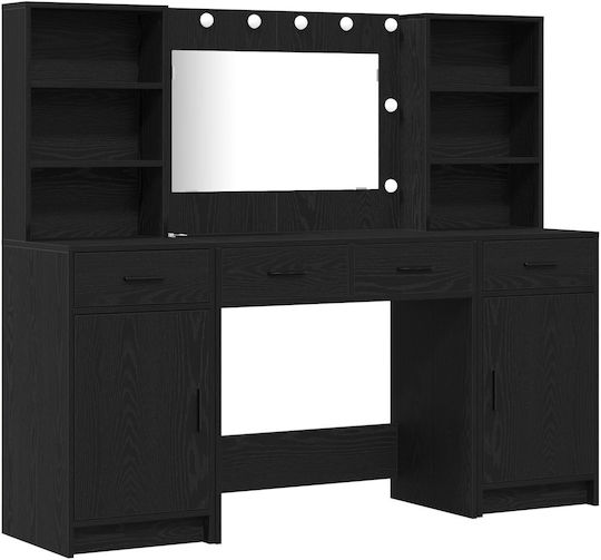 Floor-standing Makeup Dressing Table Wooden Black with Mirror 78.5x41x135cm