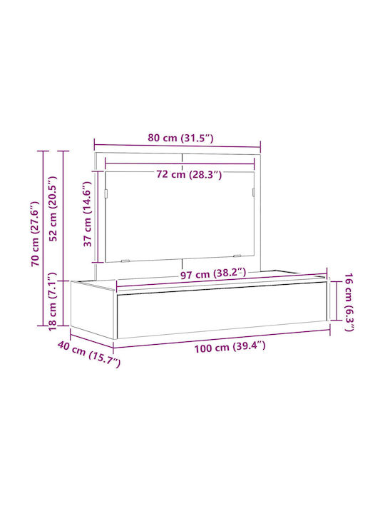 Wooden Makeup Dressing Table Oak with Mirror 100x40x70cm