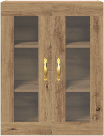 Wall Living Room Display Cabinet made of Particleboard with Glass Artisan Beech 69.5x34x90cm