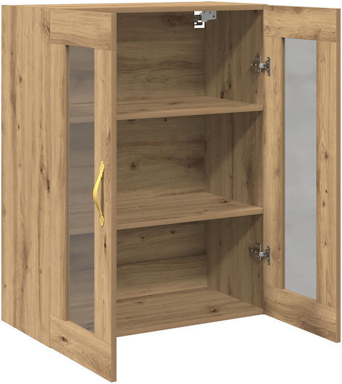 Wall Living Room Display Cabinet made of Particleboard with Glass Artisan Beech 69.5x34x90cm