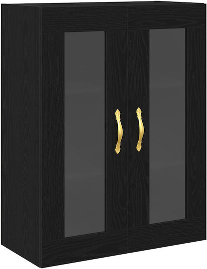 Wall Living Room Display Cabinet made of MDF with Glass Black Oak 69.5x34x90cm