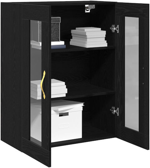 Wall Living Room Display Cabinet made of MDF with Glass Black Oak 69.5x34x90cm