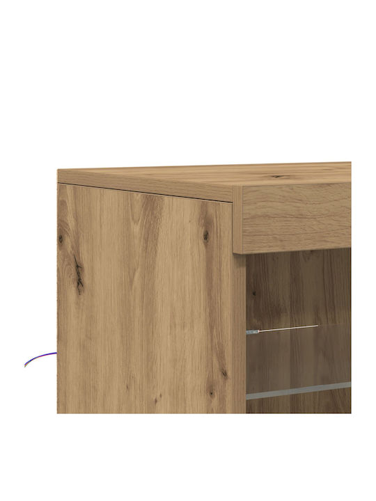 Floor-standing Living Room Display Cabinet made of Particleboard with Glass & Lighting Brown 41x37x67cm