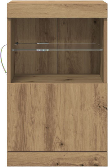 Living Room Display Cabinet Made of Particle Board with Glass and Lighting Brown 41x37x67cm