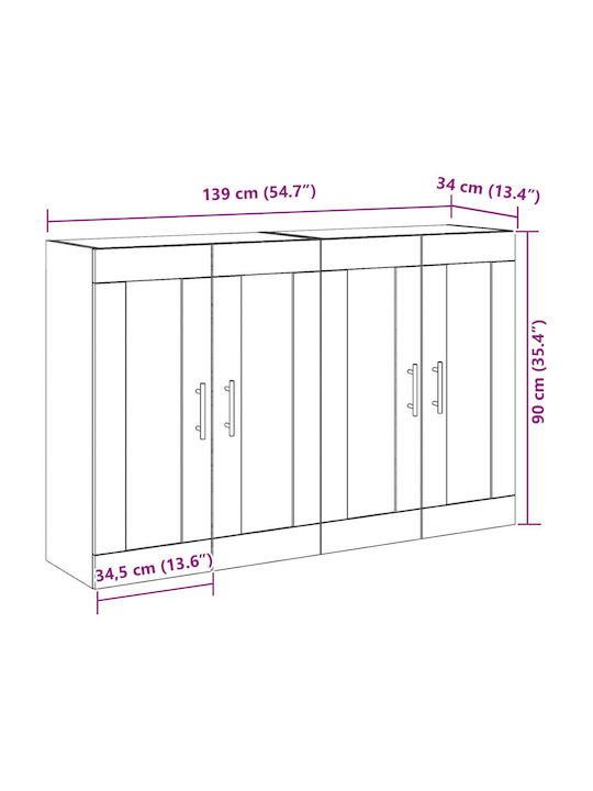 Wand Wohnzimmer Vitrine aus Spanplatte mit Glas Walnut 139x34x90cm