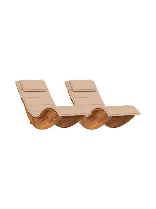 Deckchair Wooden with Cushion Beige 60x154x74cm.