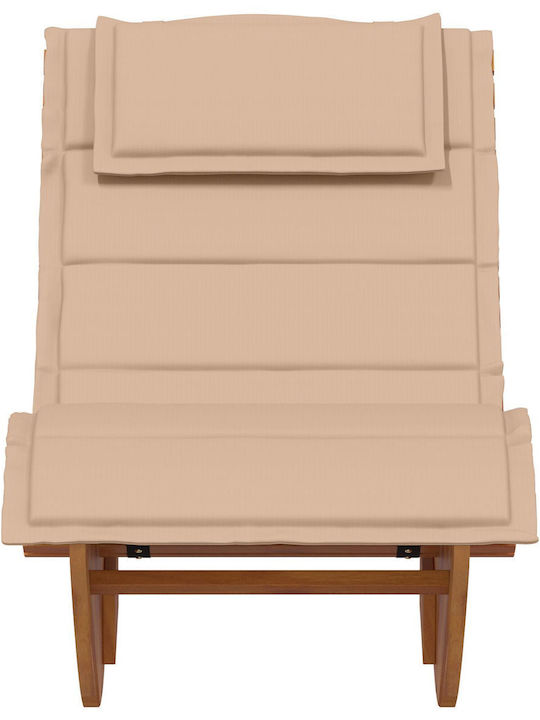 Deckchair Wooden with Cushion Beige 60x154x74cm.