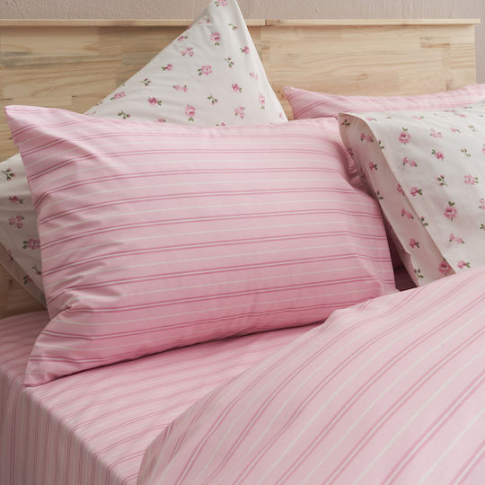 Charalambidis Textiles Άνοιξη Σεντόνι Μονό με Λάστιχο 90x200+30εκ. Ροζ