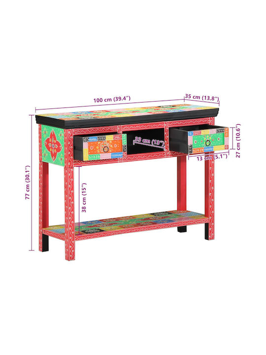 Solid Wood Console Table Colorful L100xW30xH75cm