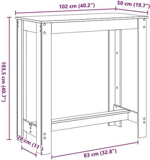 Бар Масa Дървена Черна 102x50x103.5см