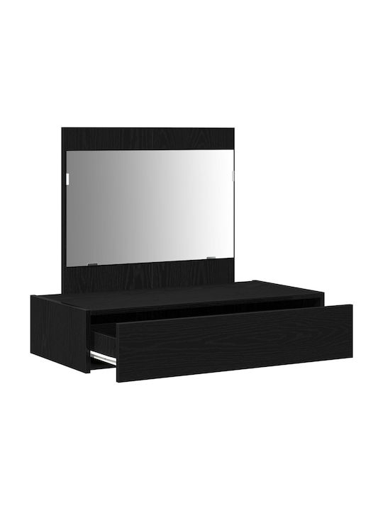 Wandmontage Schminktisch Schlafzimmer Holz Schwarz Eiche mit Spiegel 83x40x70cm