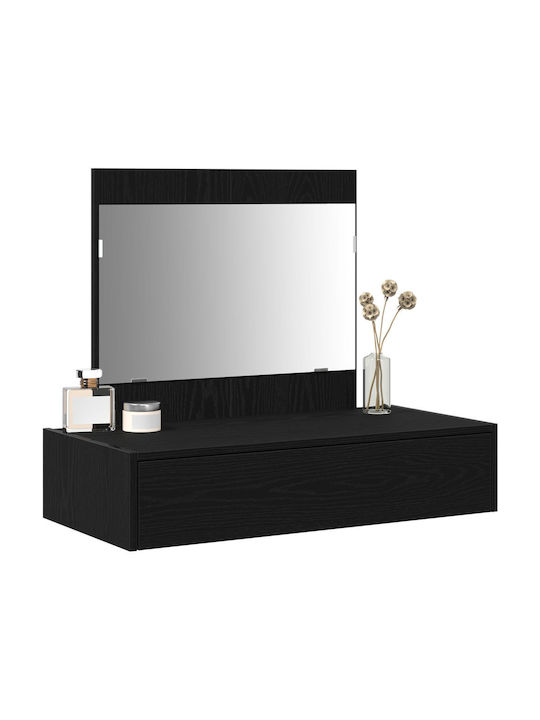 Wandmontage Schminktisch Schlafzimmer Holz Schwarz Eiche mit Spiegel 83x40x70cm