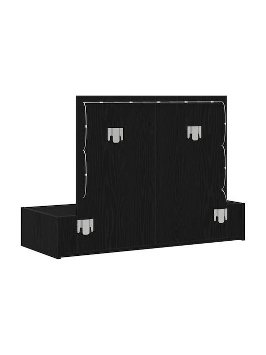 Masuta De Toaleta De Perete Din Lemn Negru Stejar Cu Oglindă 100x40x70cm