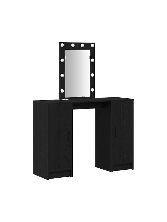 Bodenstehende Schminktisch Schlafzimmer Holz Schwarz mit Spiegel 102x33x135cm