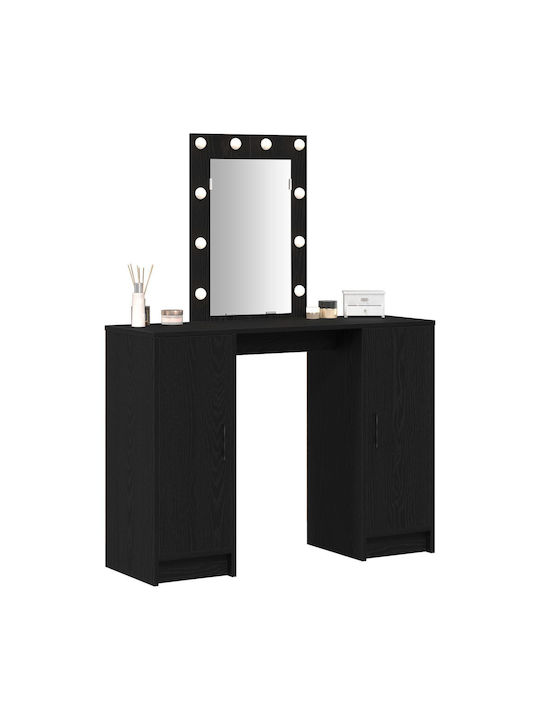Bodenstehende Schminktisch Schlafzimmer Holz Schwarz mit Spiegel 102x33x135cm