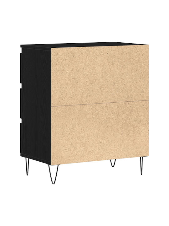 Wooden Chest of Drawers Black Velvet-Black Metal 60x35x70cm