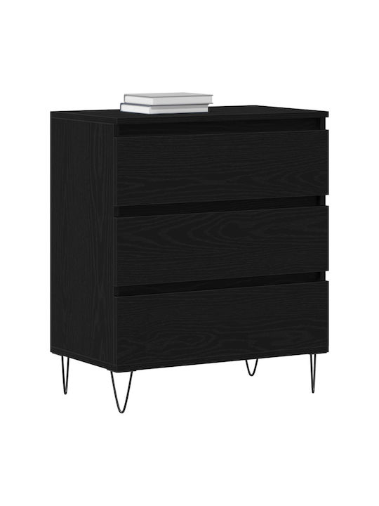 Wooden Chest of Drawers Black Velvet-Black Metal 60x35x70cm