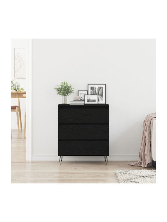 Wooden Chest of Drawers Black Velvet-Black Metal 60x35x70cm