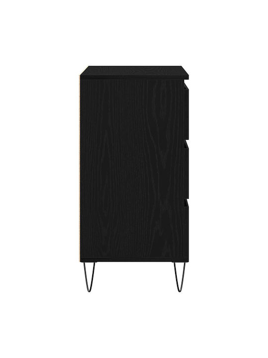 Wooden Chest of Drawers Black Velvet-Black Metal 60x35x70cm