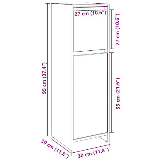 vidaXL Ντουλάπι Μπάνιου 30x30x95cm Δρυς
