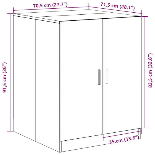 vidaXL Ντουλάπι Μπάνιου Πλυντηρίου 70.5x71.5x91.5cm Δρυς