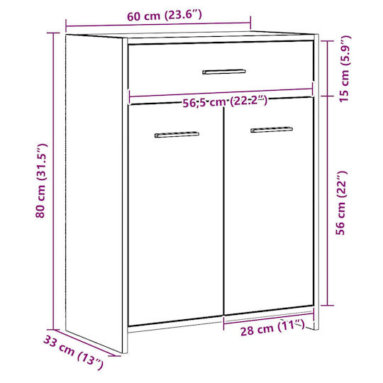 vidaXL Ντουλάπι Μπάνιου 60x33x80cm Δρυς