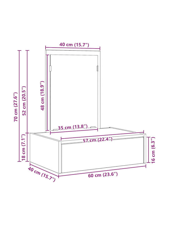 Wall-Mounted Makeup Dressing Table Wooden Black Oak with Mirror 60x40x70cm