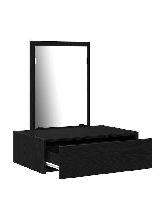 Wall-Mounted Makeup Dressing Table Wooden Black Oak with Mirror 60x40x70cm