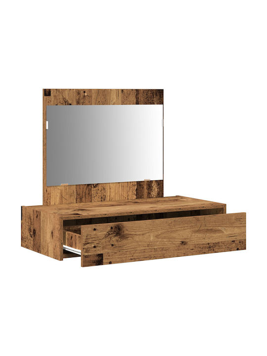 Wall-Mounted Makeup Dressing Table Wooden Brown with Mirror 83x40x70cm