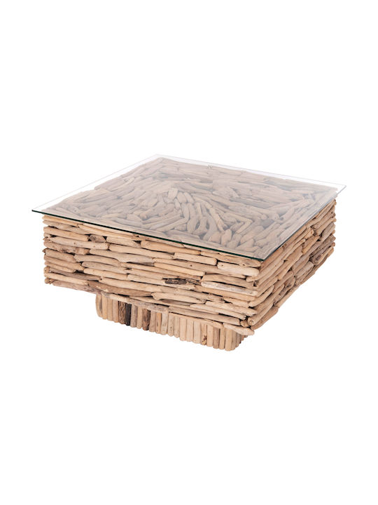 Square Central Coffee Table Sparrow Made of Solid Wood Driftwood M95xL95xH51cm