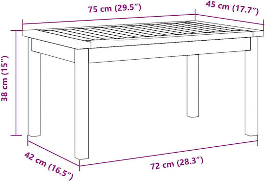 Sitting Room Table for Small Outdoor Spaces Made of Acacia 75x40x38cm
