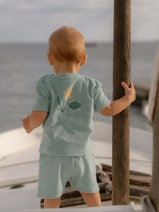 Kids Clothing Set with Shorts Summer 2 Pieces Surf Blue Seashells and Stripes