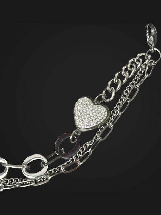 Women's Chain Bracelet with Heart Design made of Stainless Steel 15.5cm 0102 Silver