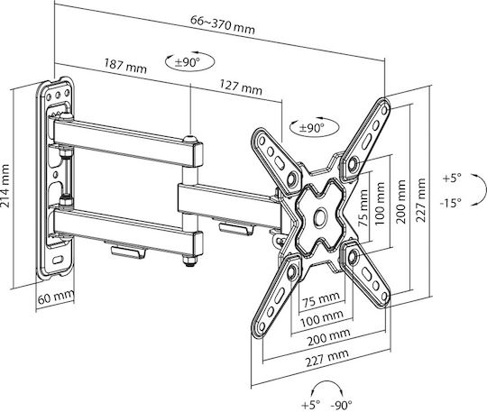 Sbox LCD-223-2 Βάση Τηλεόρασης Τοίχου με Βραχίονα έως 43"