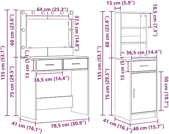 Schminktisch Hölzern Grey Synthetic Wood mit Spiegel 78.5x41x135cm