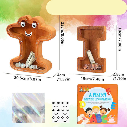 Pușculiță din lemn în formă de literă I Lakpopya 20,5 X 4 X 23 cm