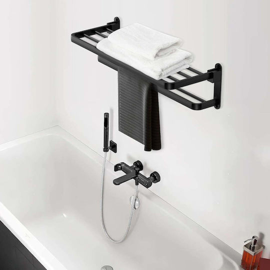Wallex Towelrack 60 Ραφιέρα Μπάνιου Διπλή Επιτοίχια με Βίδες ​60x40cm Γκρι