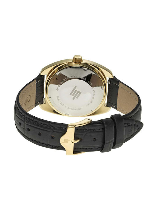 Lip Watches General De Gaulle Мъжки Часовник На батерия с Черен Кожена Каишка
