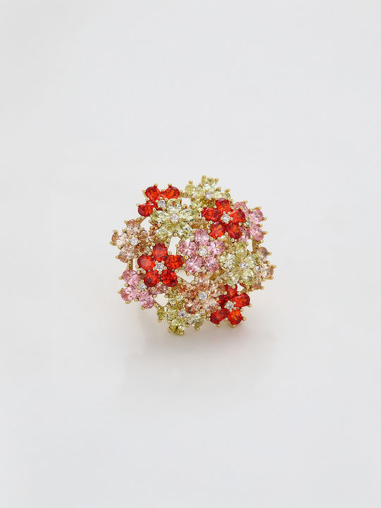 Chrysothemiss Women's Ring Blossom Garden Multicolored Zircon Flower Design Gold-Plated